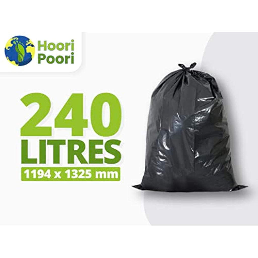 HooriPoori 20 Heavy Duty Wheelie Bin Liners | 240L Recycled Refuse Sacks