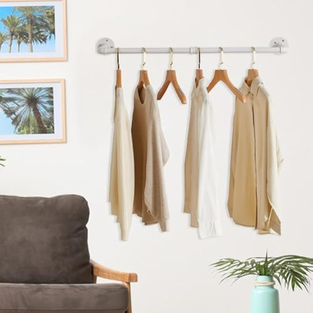 IBUYKE Industrial Wall Mounted Coat Rack – Heavy Duty Iron Rail, White