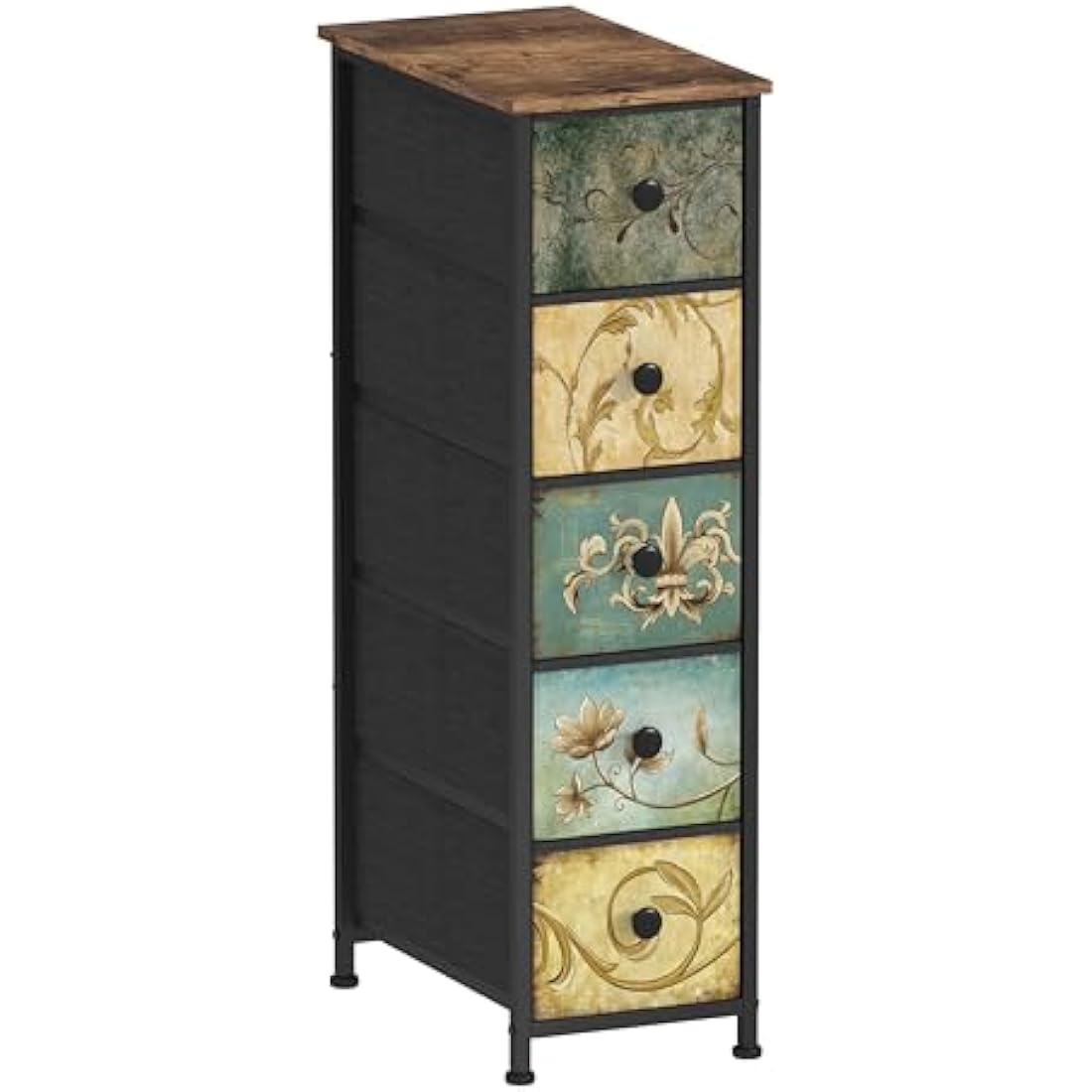 VEDECASA Slim 5-Drawer Storage Tower – Retro Fabric Chest of Drawers