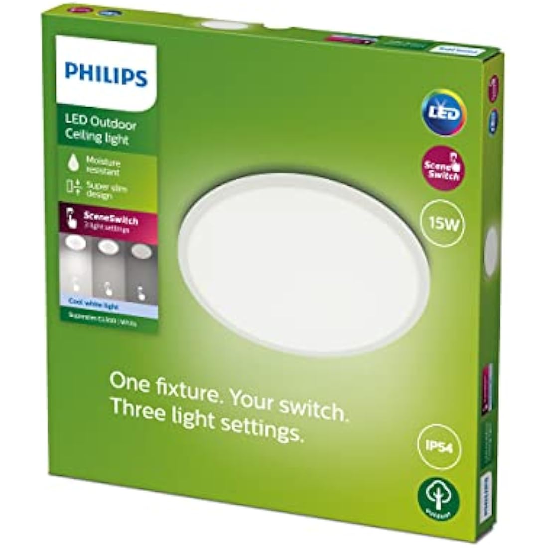 Philips LED Superslim Outdoor Ceiling Light | 15W IP54 Cool White