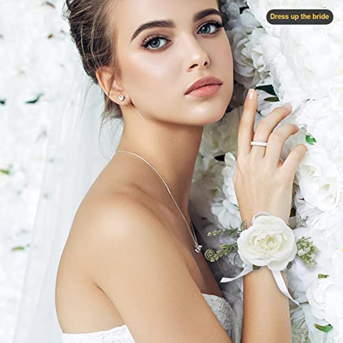 Jolof Store Bridal Bouquet and Wrist Flower – White Artificial Roses