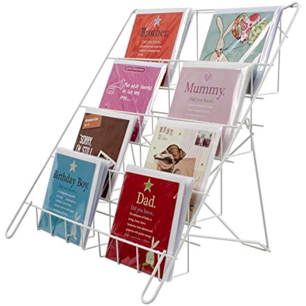White Metal Card Stand | Foldable 4-Tier Counter Display