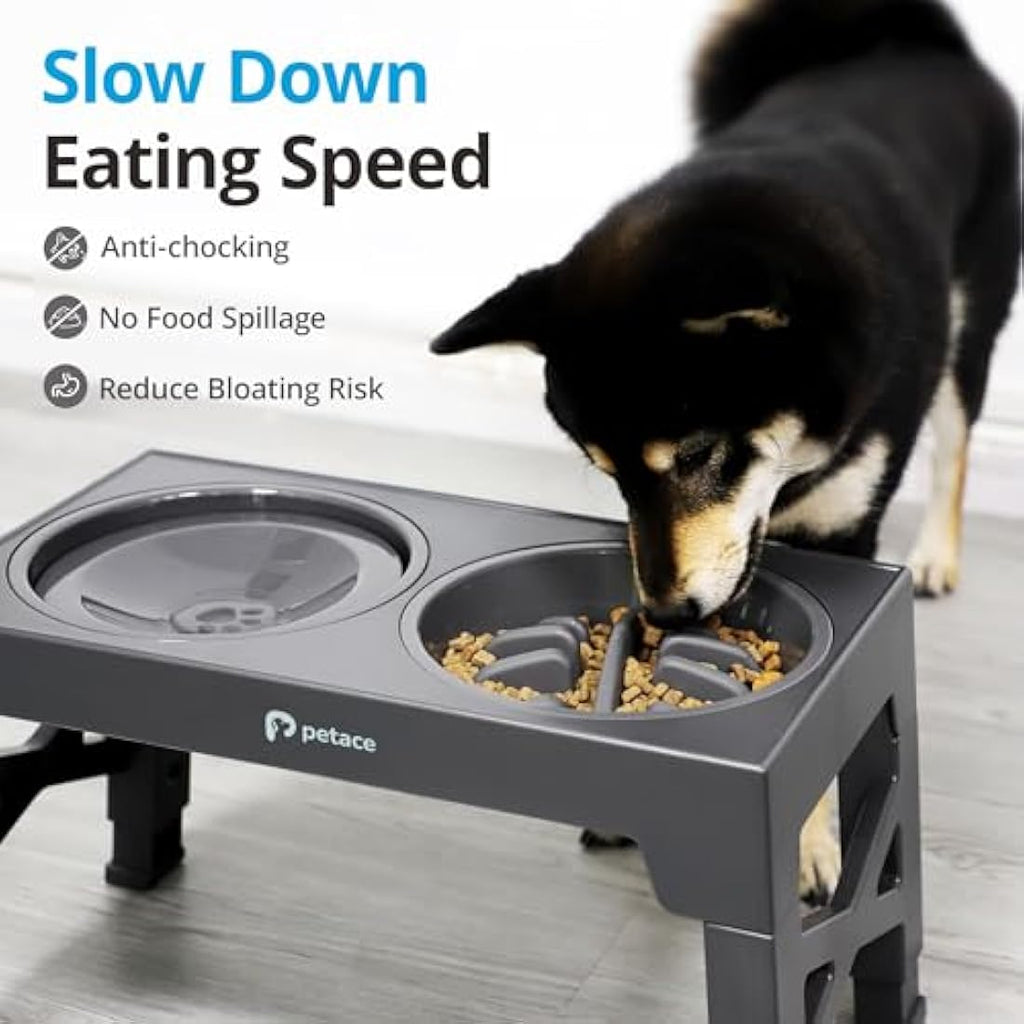 Petace Elevated Dog Bowls - 5 Heights Adjustable Stand with Slow Feeder