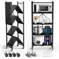 5-Tier Foldable Rolling Storage Rack | Heavy Duty Steel Shelf