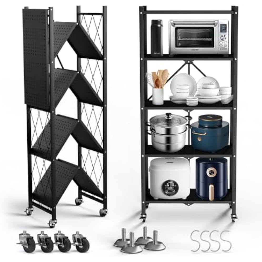 5-Tier Foldable Rolling Storage Rack | Heavy Duty Steel Shelf
