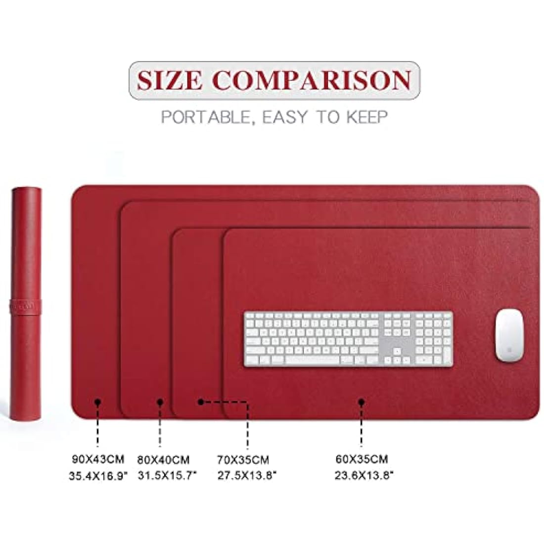 DOBAOJIA PU Leather Desk Pad - Waterproof Mouse Mat, Wine Red, 27.5x13.8"