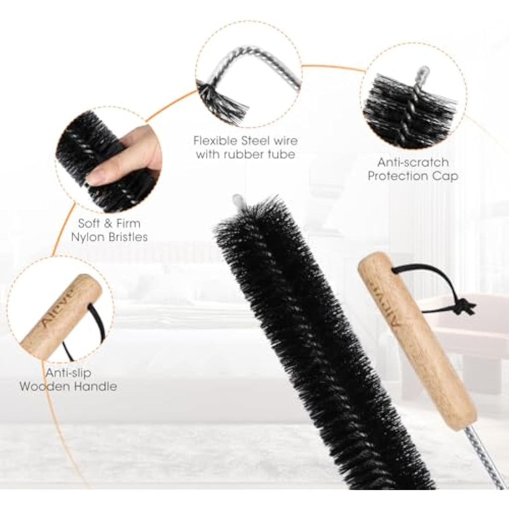 Aieve 80cm Radiator Cleaner Brush | Flexible Long Duster with Wood Handle