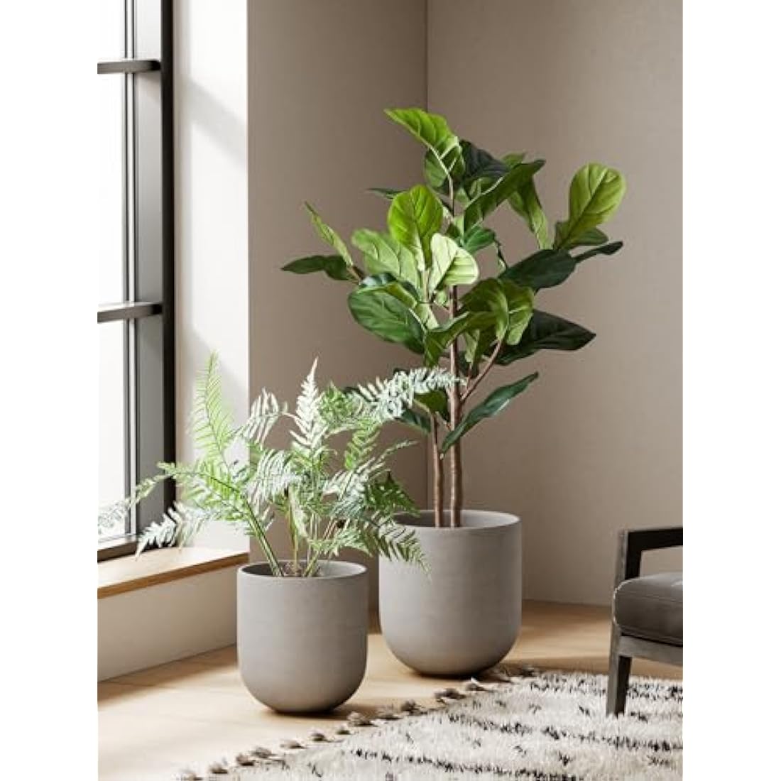 LE TAUCI 25cm Ceramic Plant Pot | Grey Cylinder Planter with Drainage