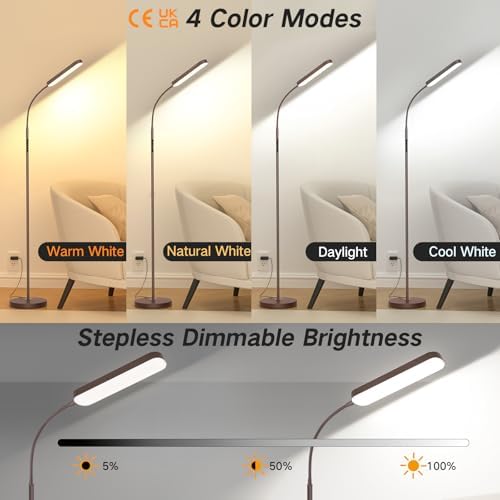 OUTON LED Floor Lamp - 15W Dimmable Gooseneck Reading Light, Bronze