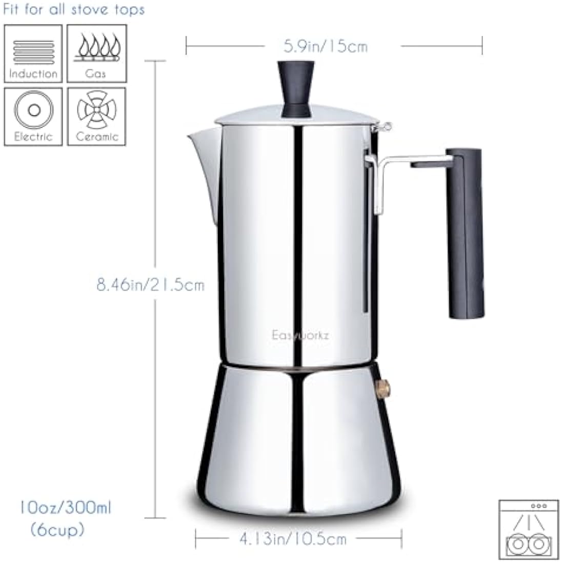 Easyworkz 6-Cup Stainless Steel Stovetop Espresso Maker | Induction Moka Pot