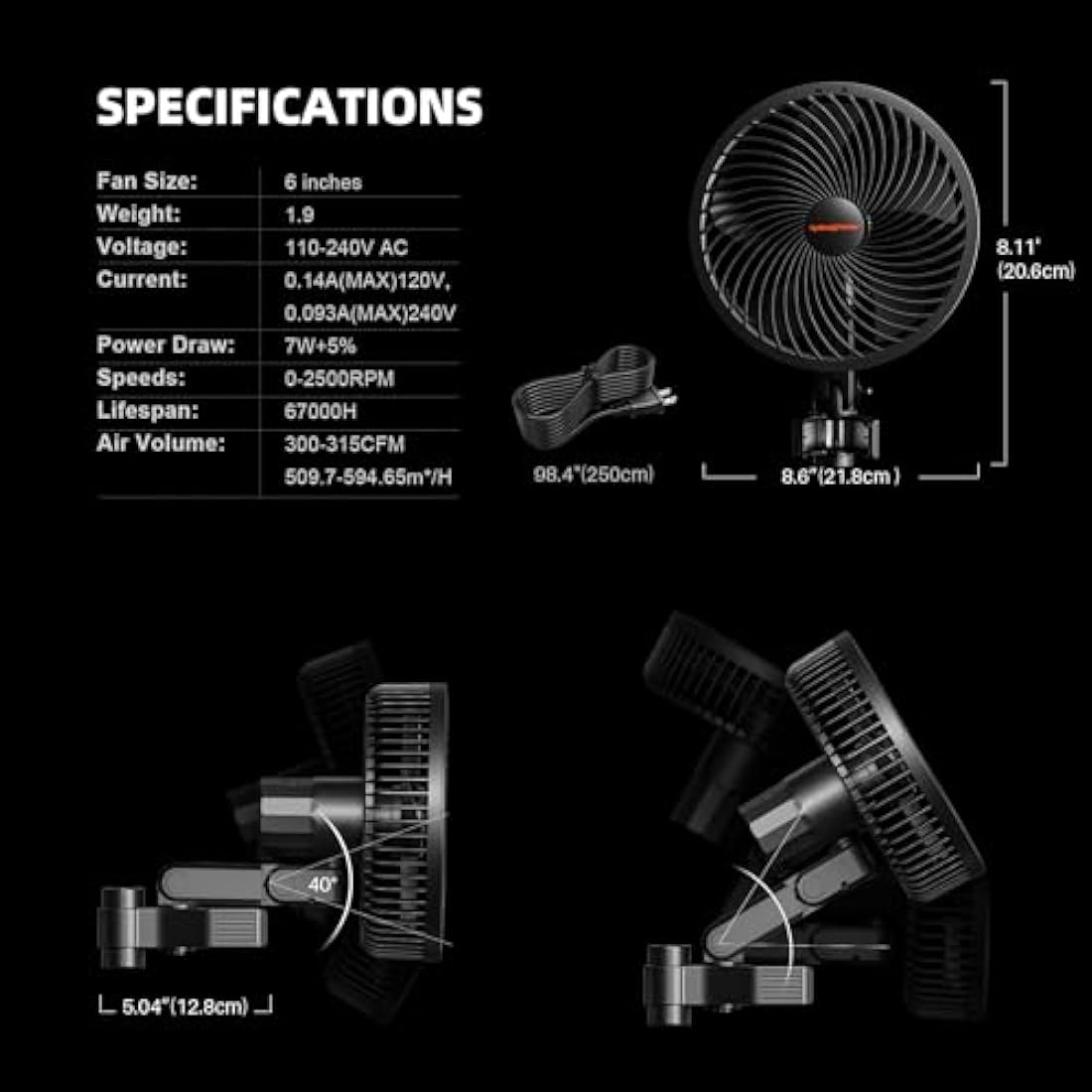 Spider Farmer 6" Oscillating Clip Fan – 10-Speed EC Motor, 2-Pack
