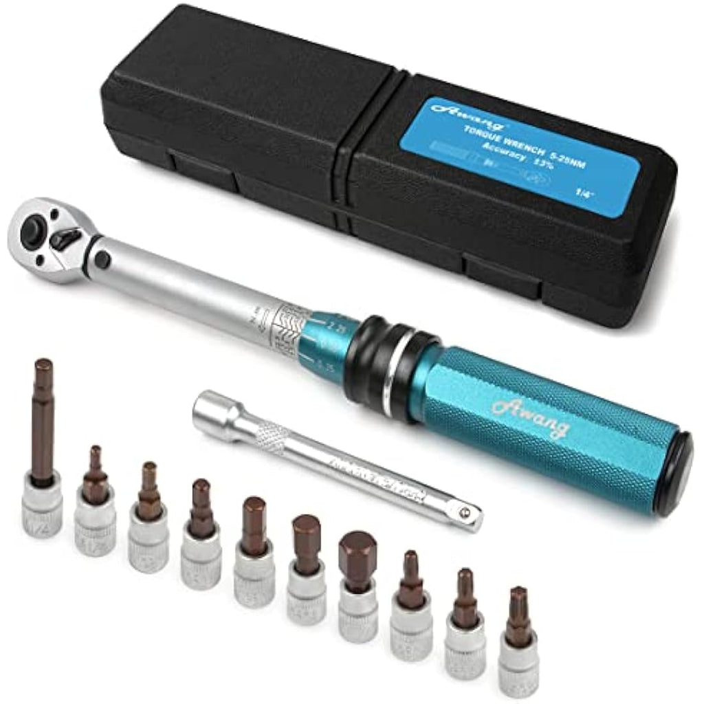 Awang 1/4 Inch Drive Click Torque Wrench Set, 5-25 Nm 72-Tooth Bike Tool Kit