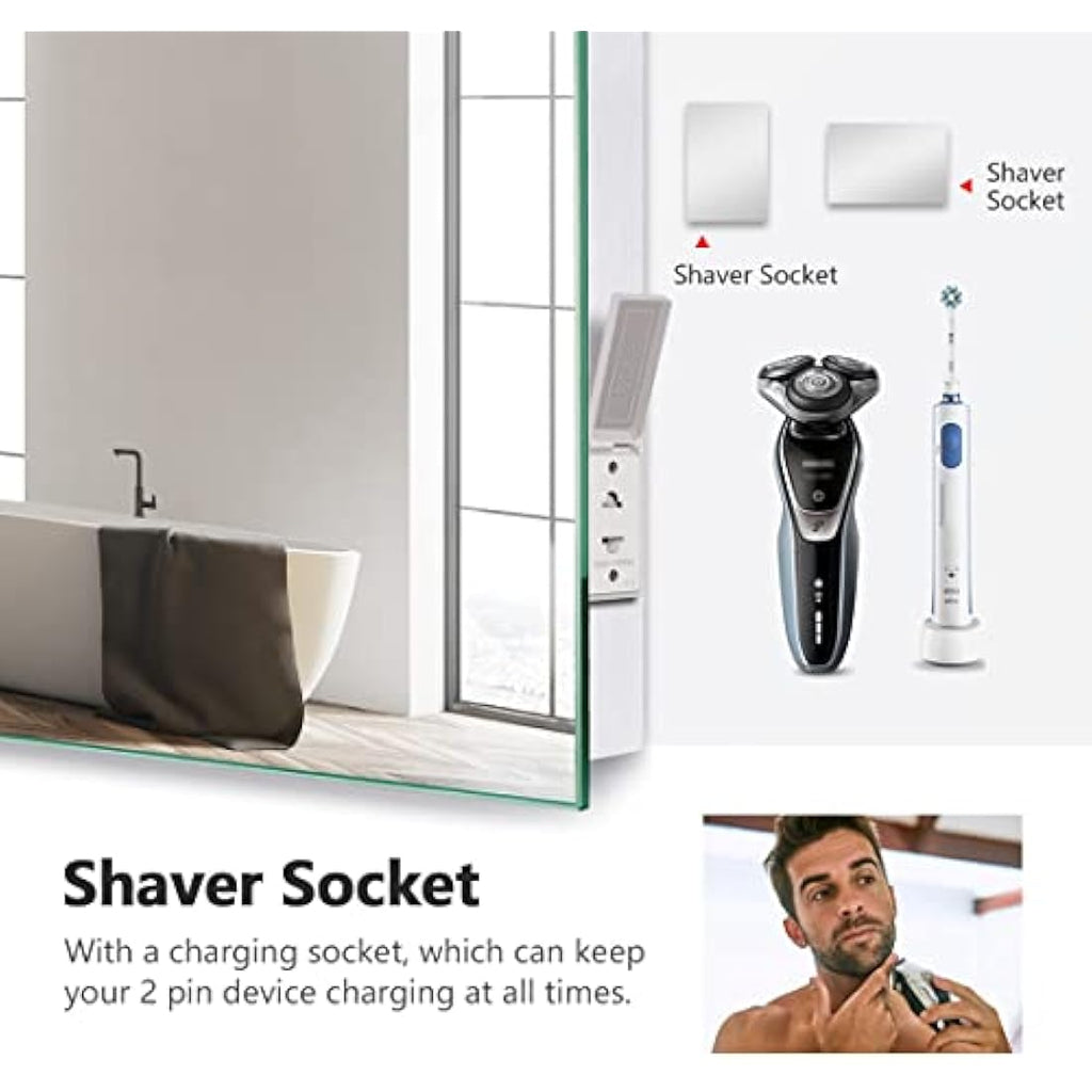 EMKE LED Bathroom Mirror with Bluetooth, Shaver Socket & Demister - 450x600mm