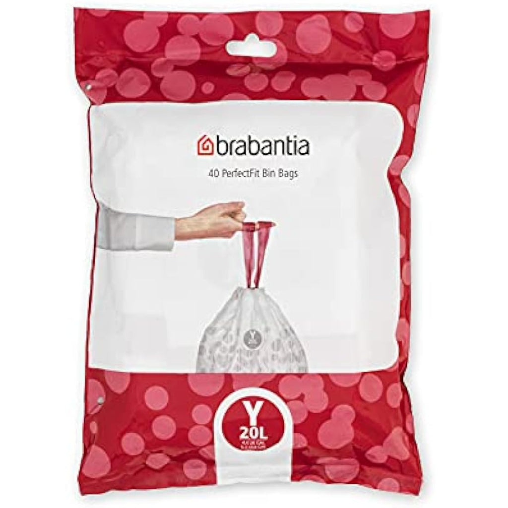 Brabantia PerfectFit Bin Liners Size Y | 20L White Trash Bags (40 Pack)