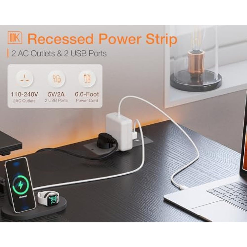 ODK L-Shaped Corner Desk with Drawers, Power Outlets & Monitor Stand