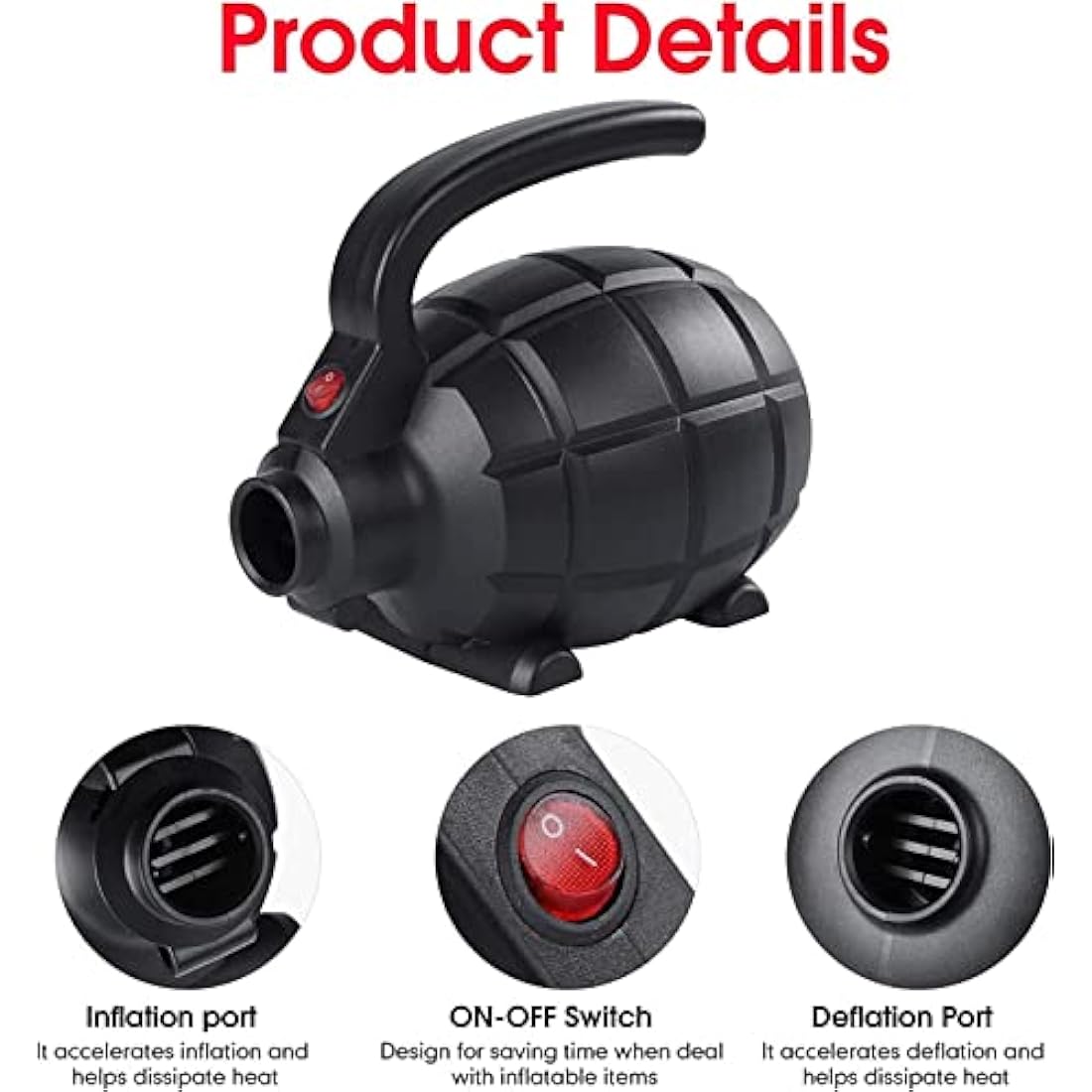 PPXIA Electric Air Pump – 500W Portable Quick-Fill Inflator with 4 Nozzles
