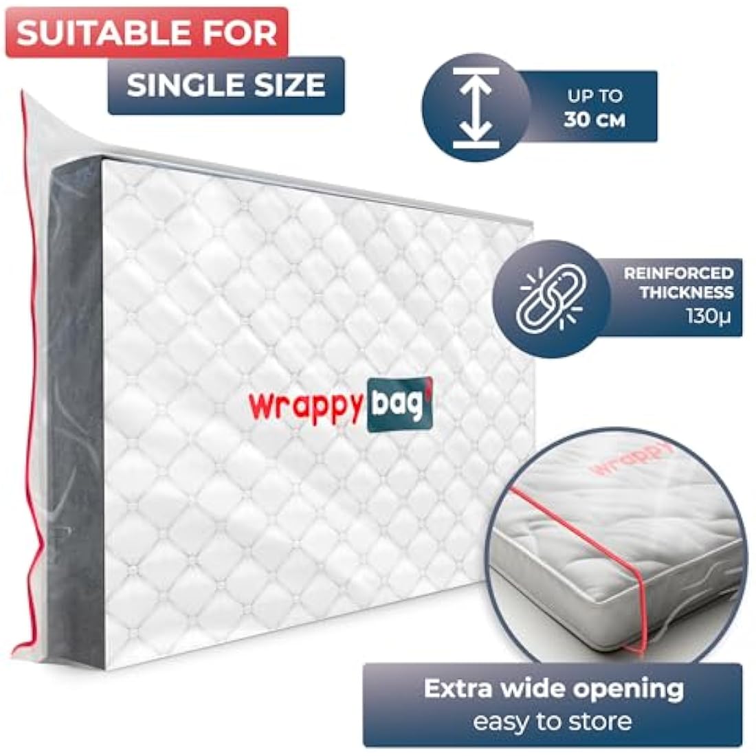 Wrappybag Single Mattress Bag for Moving - Waterproof Storage Case - 2 Pack