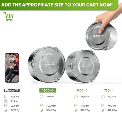 Blockhütte Stainless Steel Lunch Box – 1800ml Round Leakproof Bento