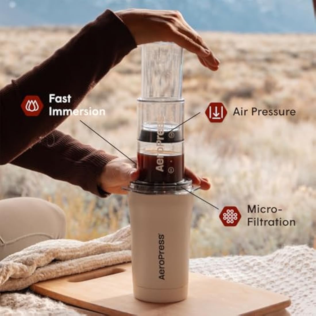 AeroPress Go Plus Portable Coffee Maker – 3-in-1 Travel Brewer, Cream