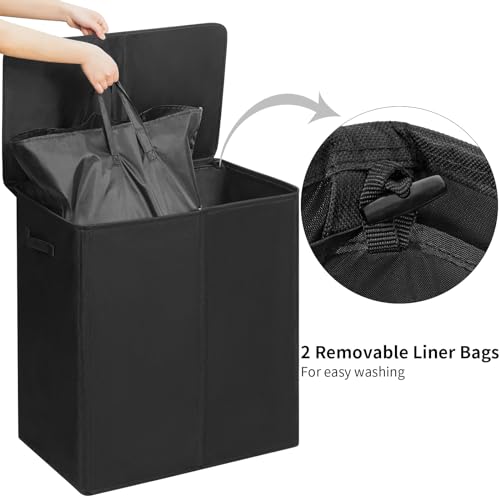Chrislley 180L Double Laundry Basket with Lid and Removable Bags