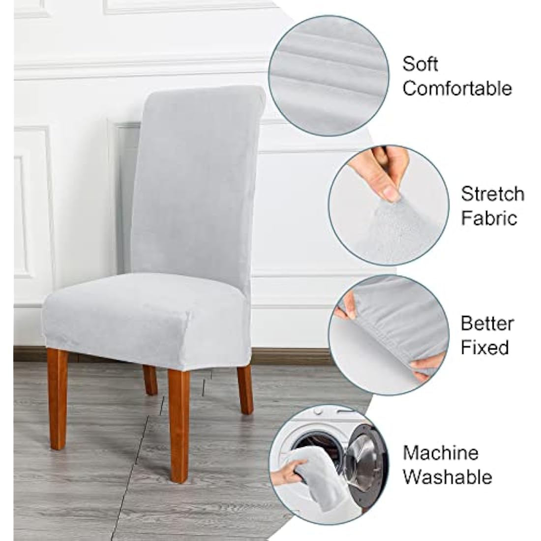 Velvet Dining Chair Covers – XL Stretch Slipcovers, 4 Pack