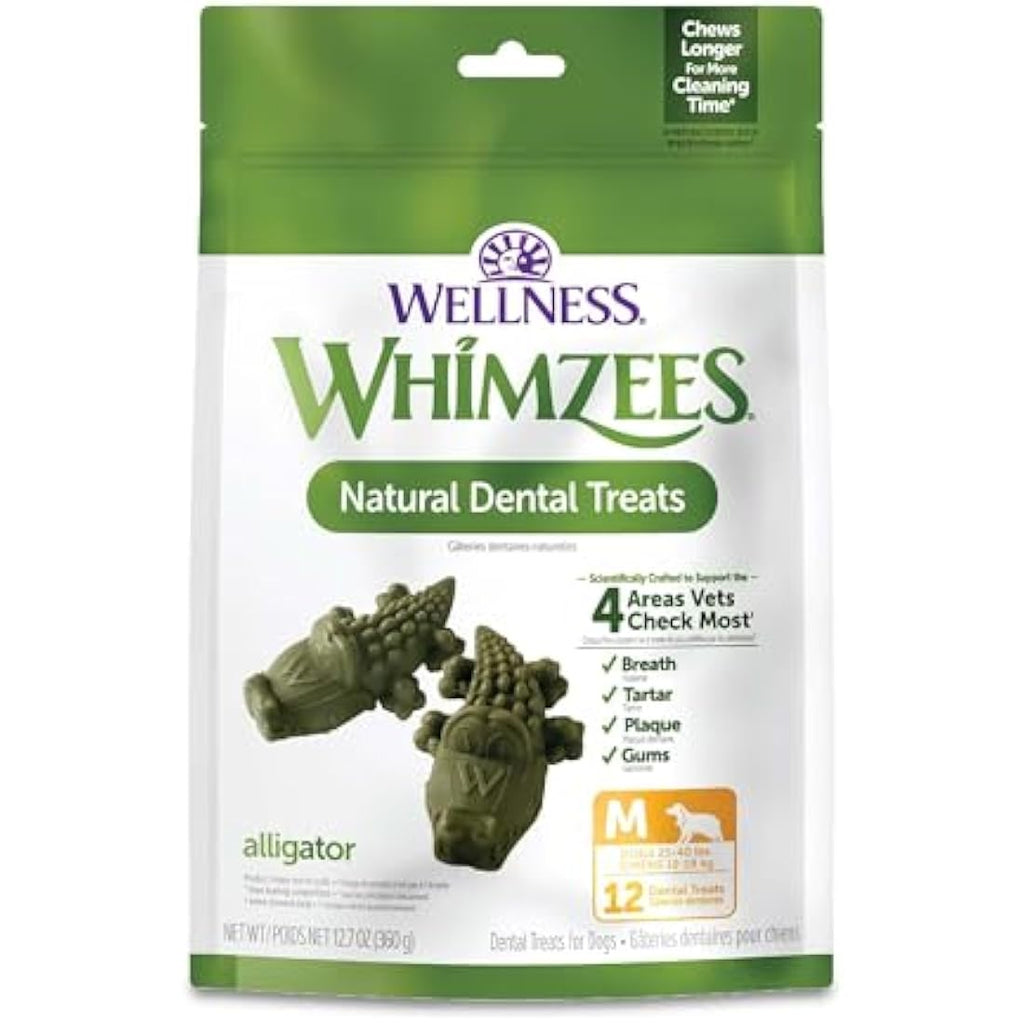 WHIMZEES Alligator Dental Chews for Medium Dogs - Grain-Free, 12 Count