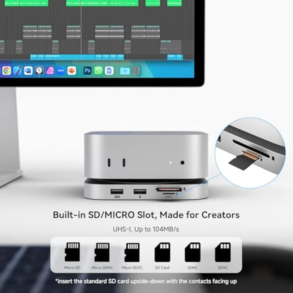 Minisopuru Mac Mini M4 Dock & Stand with 4TB NVMe SSD Enclosure | 4K HDMI