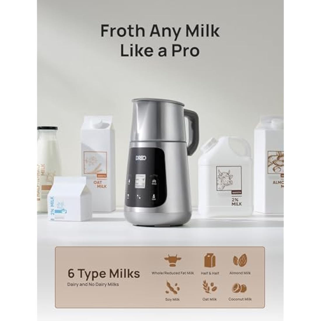 Dreo BaristaMaker Milk Frother – 27oz Electric Foam Maker for Latte Art