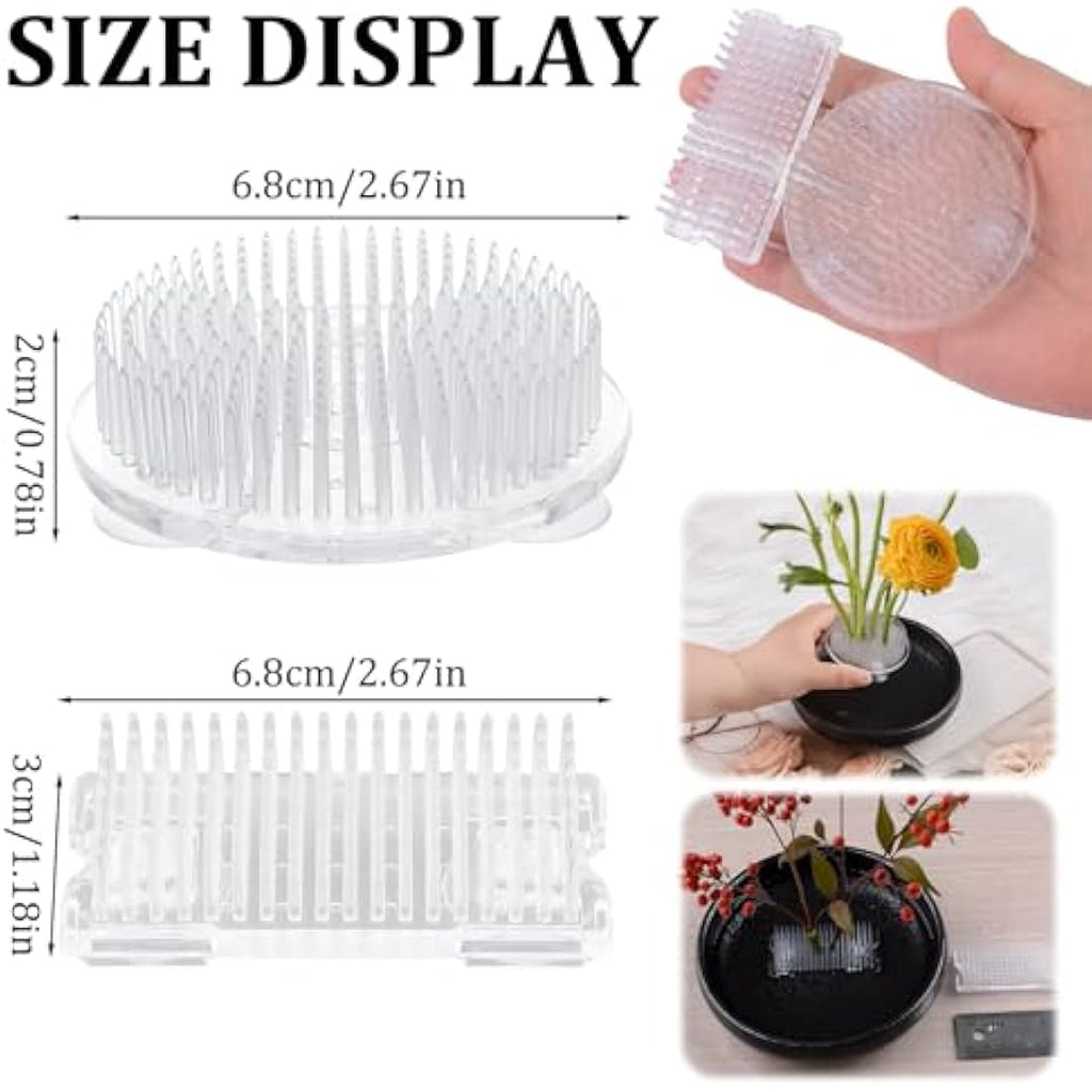WANDIC 2Pcs Clear Plastic Flower Frog Set | Ikebana Kenzan with Suction Cups