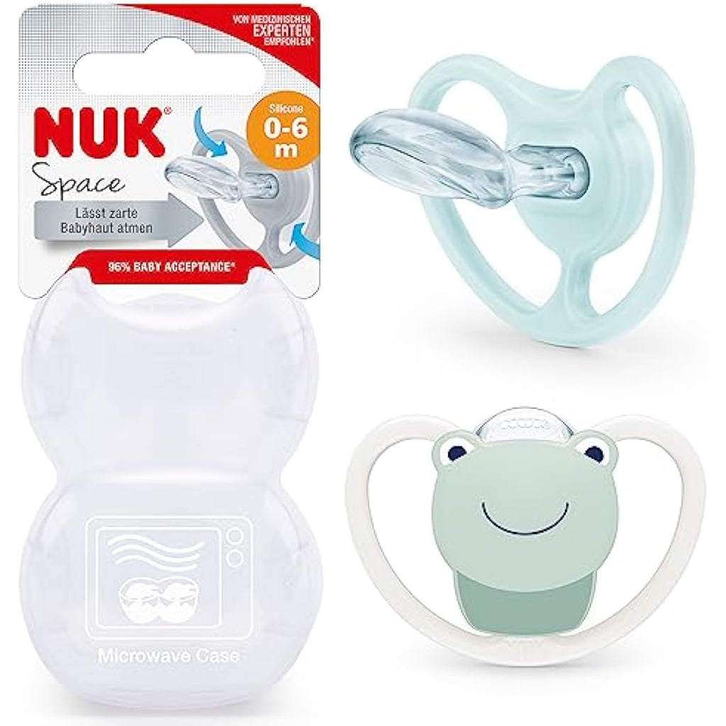 NUK Space Baby Dummy | 0-6m Silicone Soothers for Sensitive Skin | 2pk