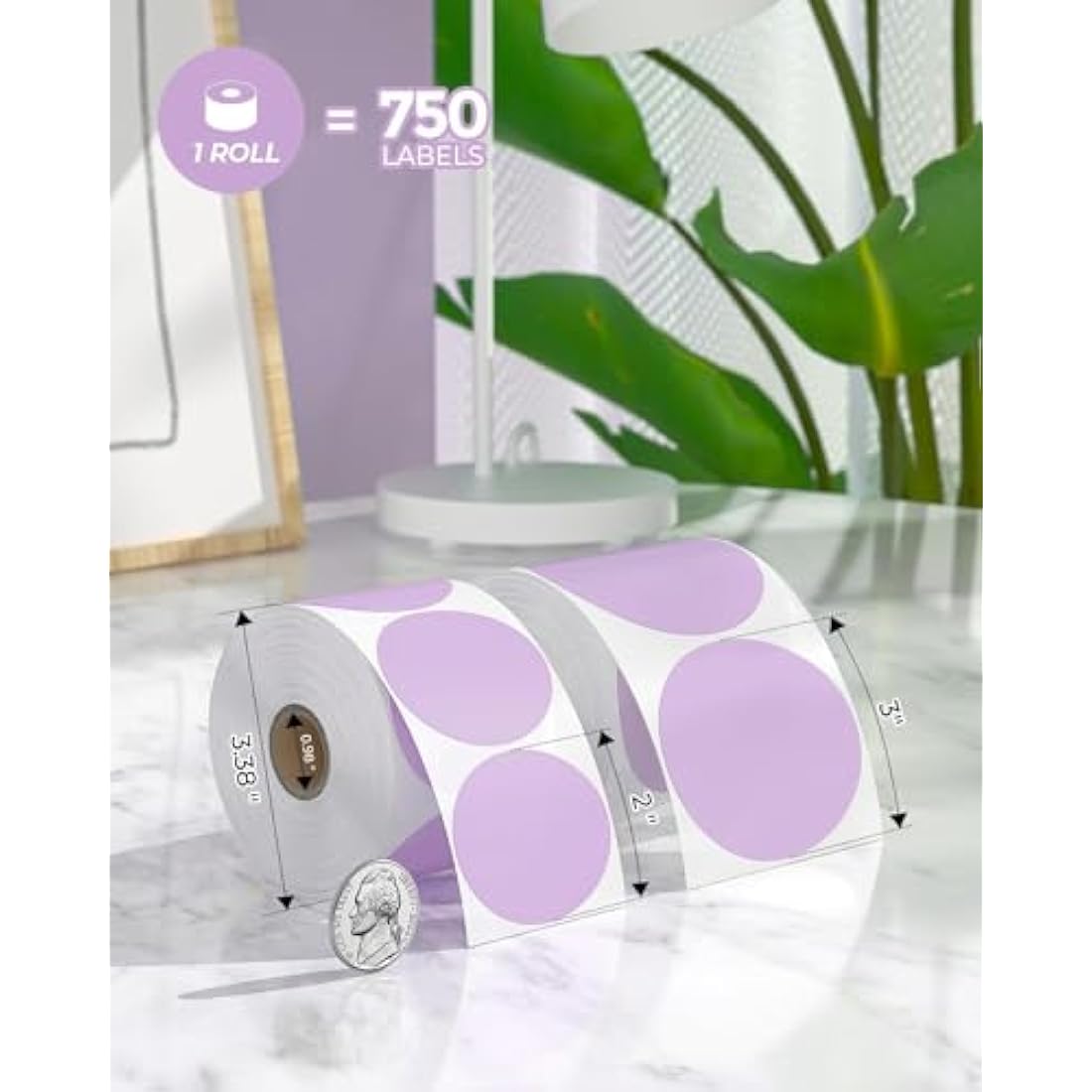 MUNBYN Purple Round Thermal Sticker Labels | 2" Circle 750 Labels