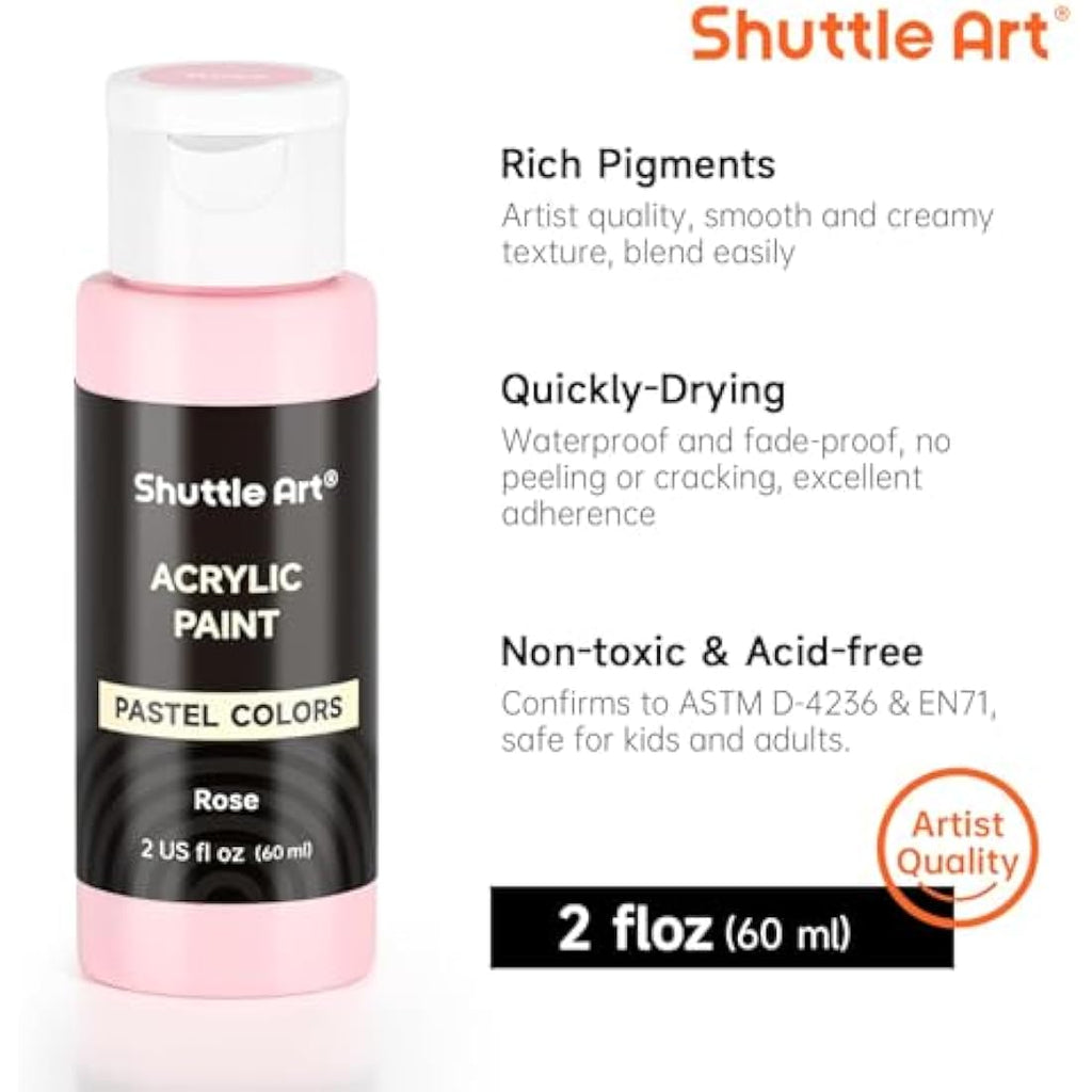 Shuttle Art Pastel Acrylic Paint Set - 30 Colors & 10 Brushes for Canvas