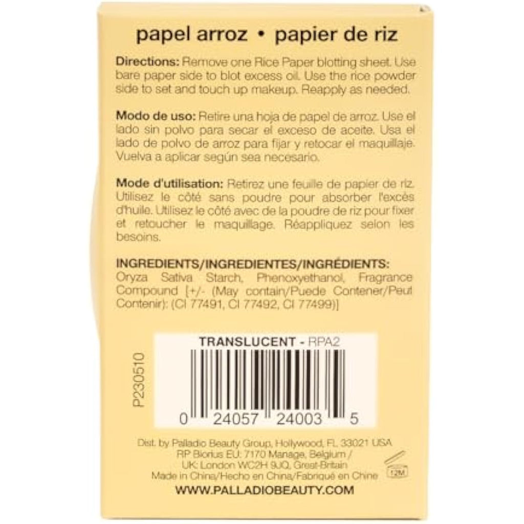 Palladio Rice Paper Blotting Sheets for Oily Skin | Translucent, 6 Pack
