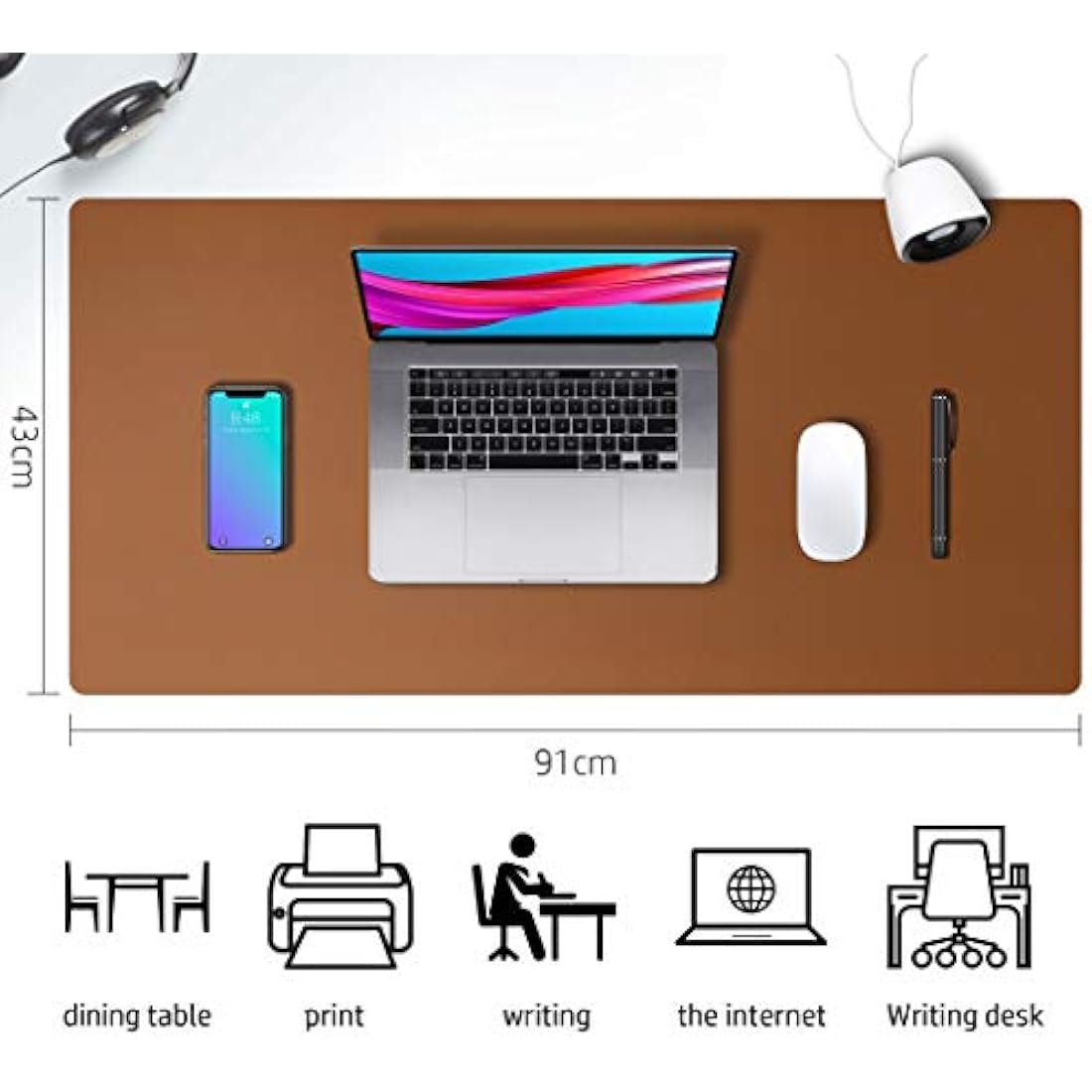 Aothia PU Leather Desk Mat – Non-Slip Waterproof Writing Pad, Brown