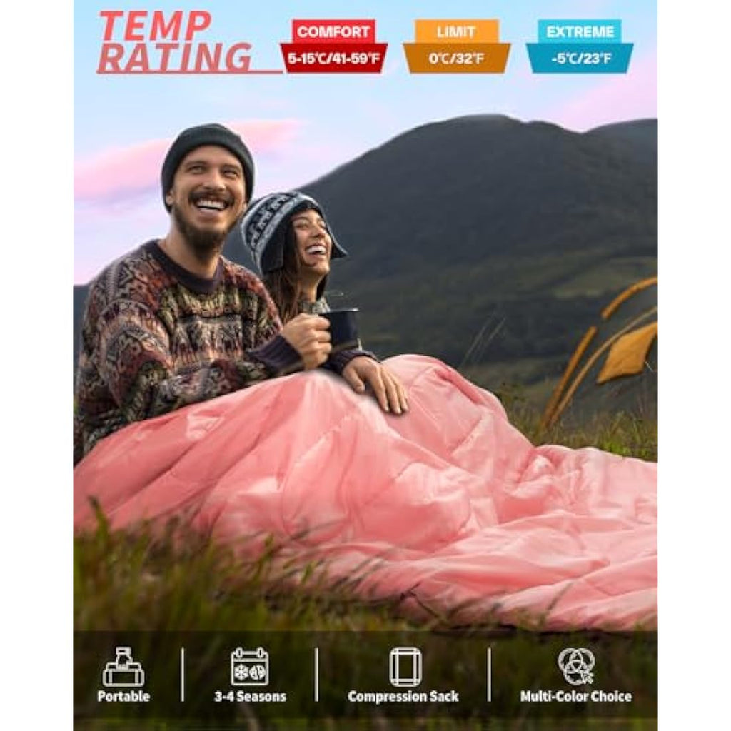 Sportneer Double Sleeping Bag | 3-Season Waterproof 2-Person Camping Gear