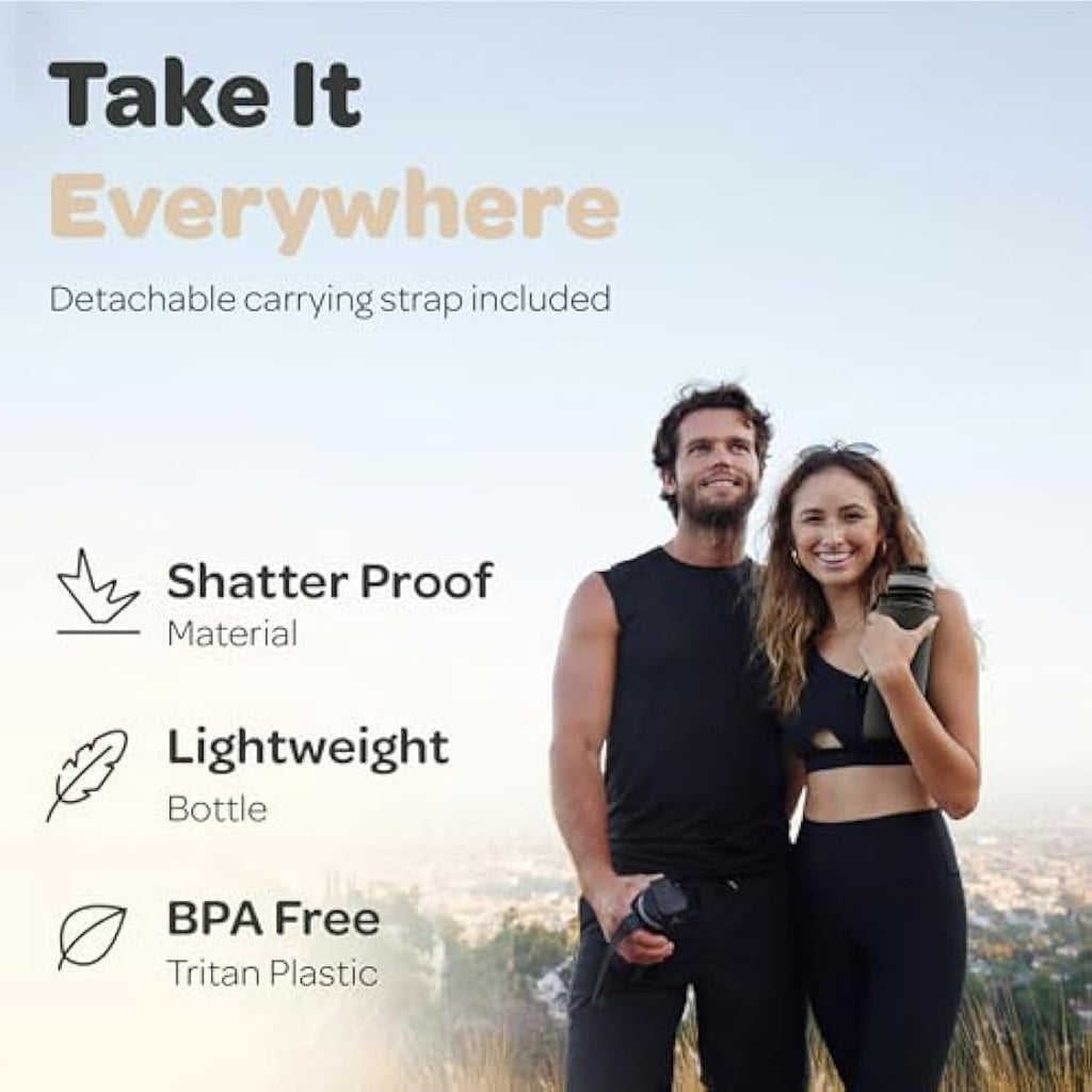 Hydracy 1L Water Bottle with Time Marker | BPA Free Fruit Infuser Bottle