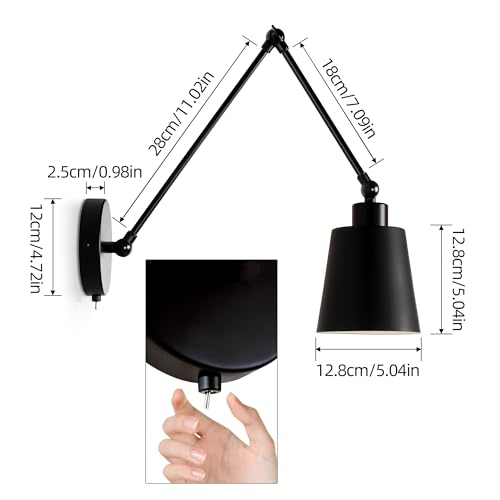 TYhogar Industrial Swing Arm Wall Sconce – Black Adjustable Bedside Lamp