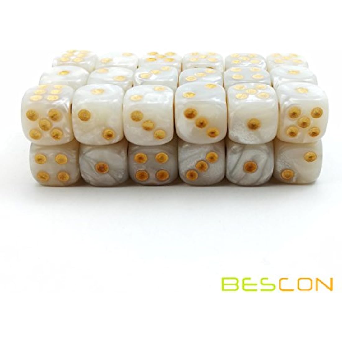 Bescon Marble White 12mm 6-Sided Dice Set | 36 Count Block of D6
