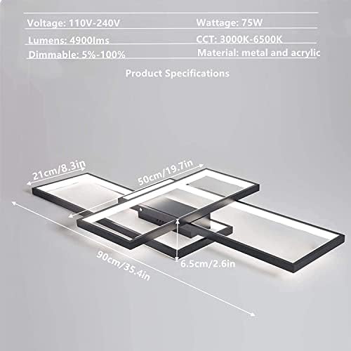 Modern LED Ceiling Light | 50W Dimmable Square Lamp with Remote