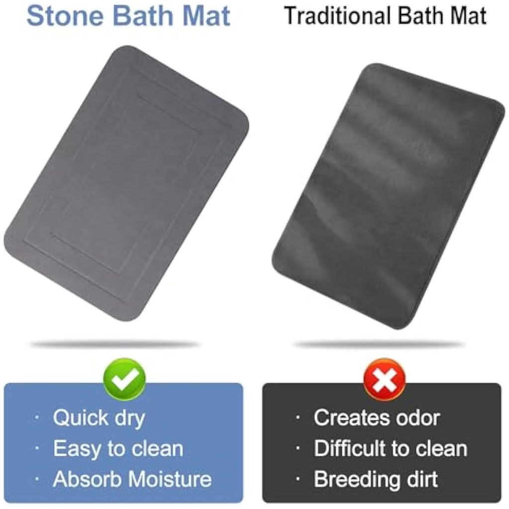 HUMIGA Diatomaceous Earth Stone Bath Mat - 2 Pack Non-Slip Grey, 24x15