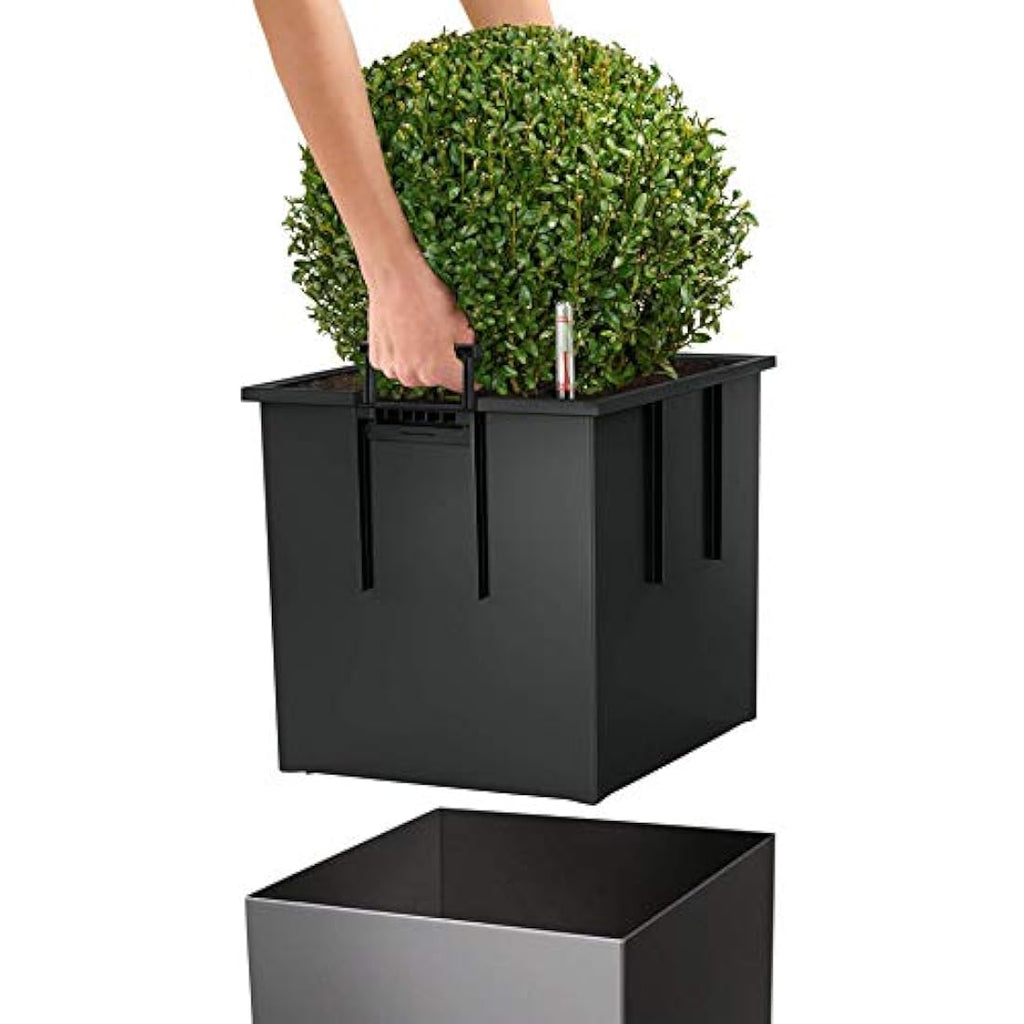 LECHUZA CUBE Premium 40 Self-Watering Planter - Silver Metallic