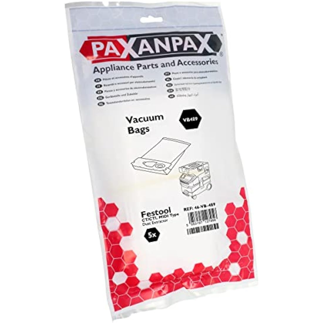 Paxanpax Dust Extractor SMS Bags for Festool CT/CTL MIDI - 5 Pack