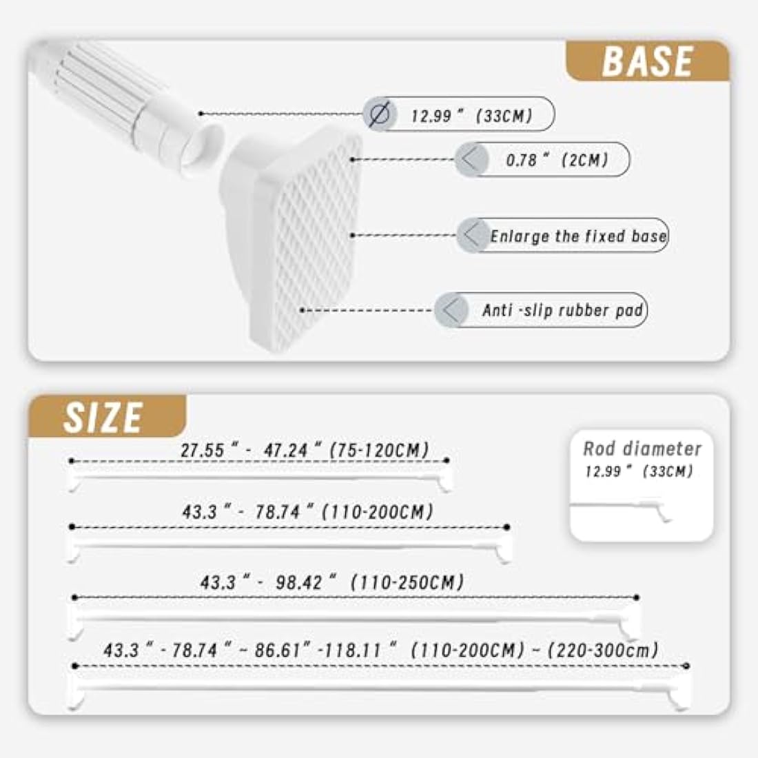 Heavy Duty Steel Tension Pole | 110-200cm No-Drill Rail