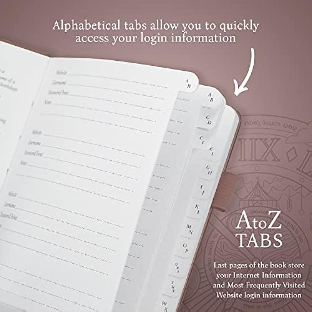 Password Book with Alphabetical Tabs - Rose Gold Planner