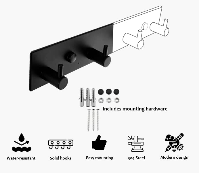 Brute Strength – Stainless Steel wall Coat Rack – Black – 4 Hooks · 25 cm - image 2