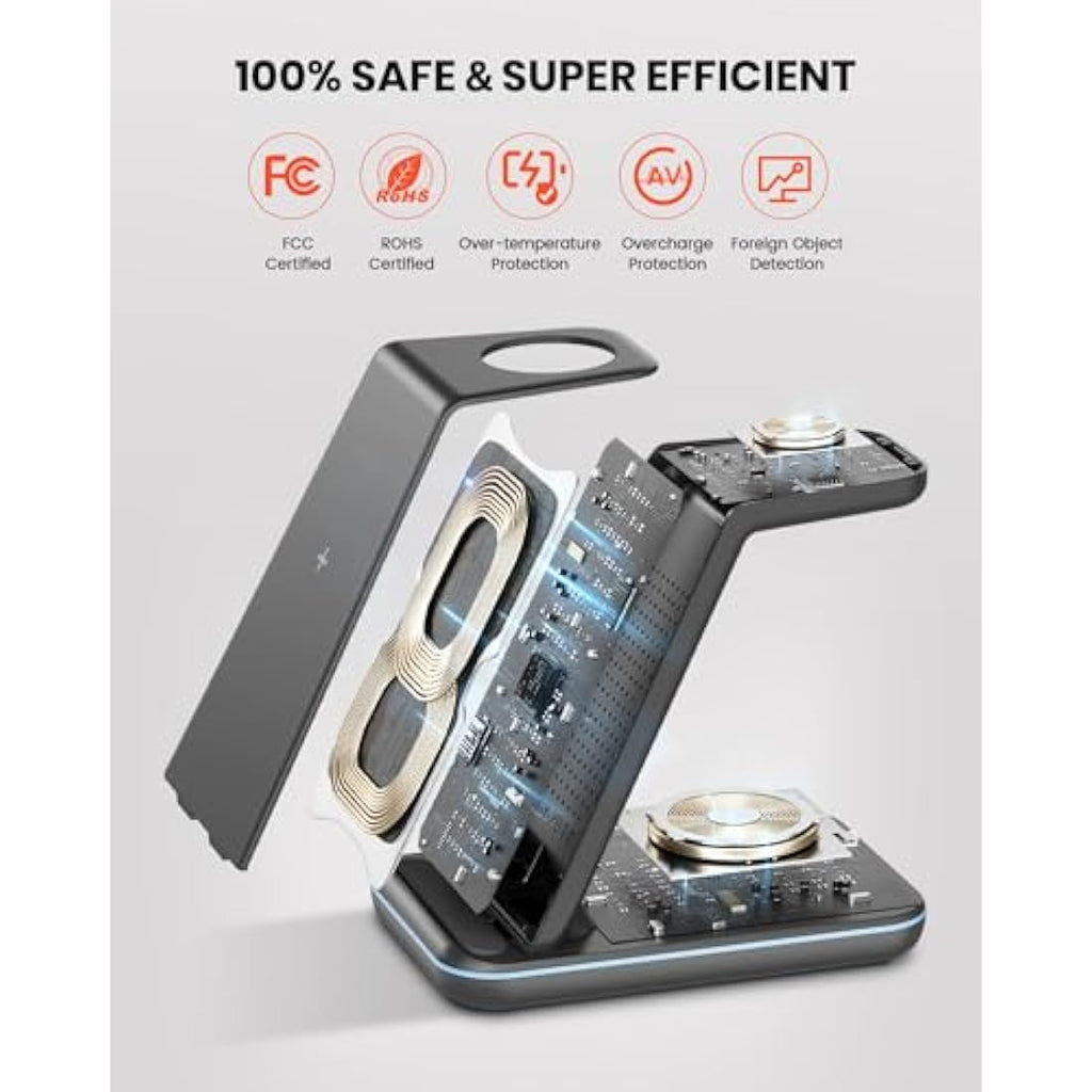 GEEKERA 3-in-1 Wireless Charging Station for iPhone, Apple Watch & AirPods