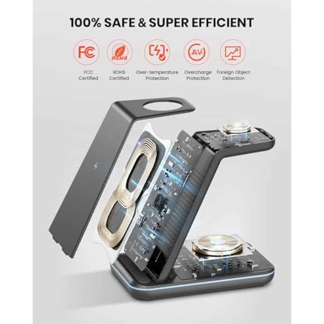 GEEKERA 3-in-1 Wireless Charging Station for iPhone, Apple Watch & AirPods