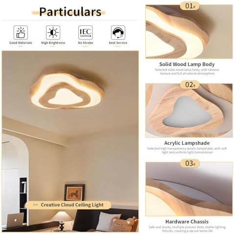 YYUTLUO Wooden Cloud LED Ceiling Light | Dimmable 35W Modern Nursery Lamp