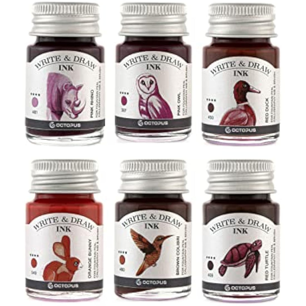 Octopus Write and Draw Waterproof Fountain Pen Ink Set, Desert - 6 x 10ml