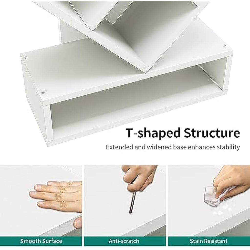 YITAHOME Tree Bookshelf – 8-Tier Geometric Bookcase with Drawer, White